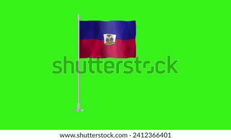Pole Flag of Haiti, Haiti Pole flag waving in wind on Green Background. Haiti Flag, Flag of Haiti.