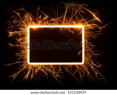Sparkly glowing empty rounded corner rectangle frame with copy space on dark background.