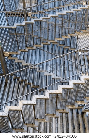 A school's fire protection staircase photographed from below