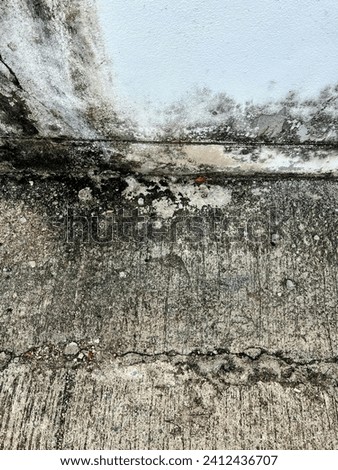 a photography of a dirty concrete wall with a white wall and a black moldy wall.