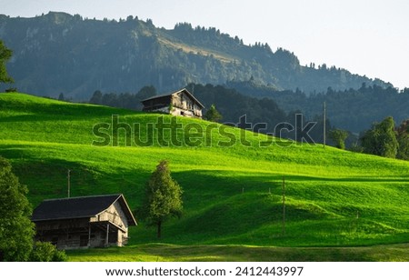 Alps old wooden house. Old House in the European Alps. Old Cabin in the forest. Dilapidated house in the European Alps. Traditional style of house in Alps. Travel concept. Royalty-Free Stock Photo #2412443997