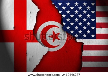 tunisia Between england and america. Royalty-Free Stock Photo #2412446277