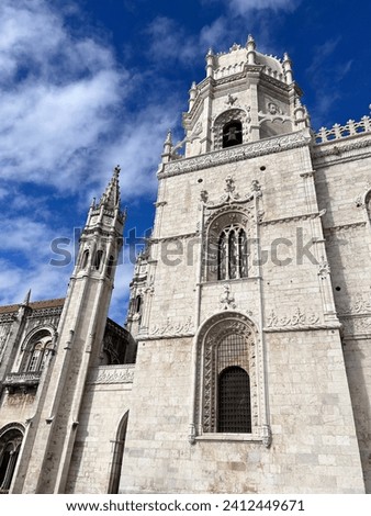 Blue sky background with Jerónimos Monastery, Lisbon