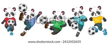 Set of panda cartoon playing football. Vector illustration