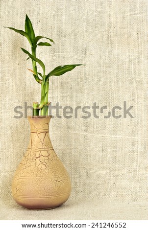 Vertical Shot Of Relaxing Bamboo Against Linen Background With Copy Space