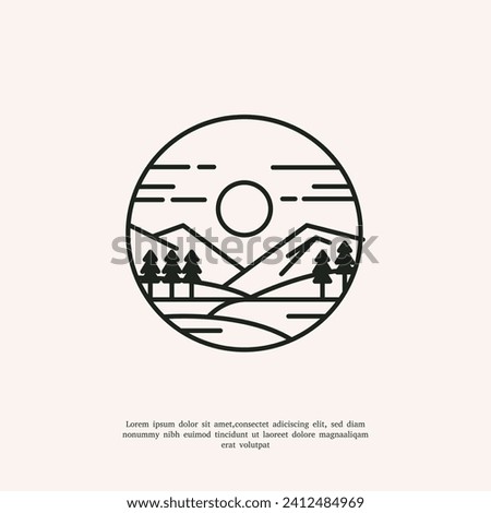 minimalist line art landscape logo illustration