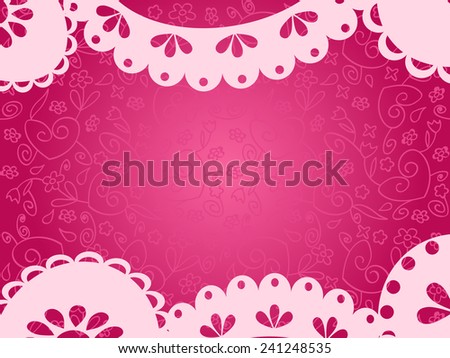 invitation card with floral backdrop and lace ornament