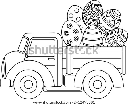 Truck of easter eggs coloring page. Easter coloring page for kids