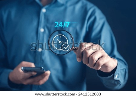 Nonstop service 24 hr concept. virtual 247 with clock on hand for worldwide nonstop and full-time available contact of service concept. customer service.	
 Royalty-Free Stock Photo #2412512083