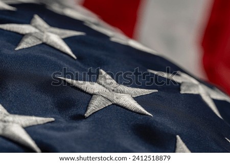 Detail of the American flag with stars, close up. Independence day. USA flag