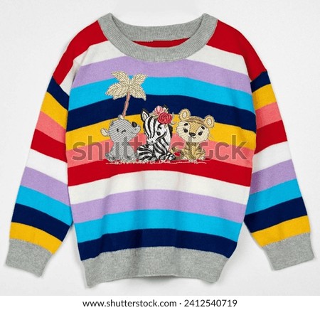 Kids sweater jumper. Front closeup view white background.