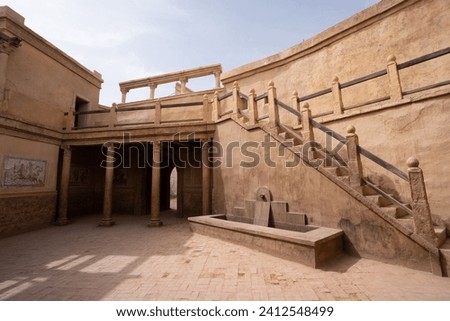 This stock photo captures a picturesque and awe-inspiring view of an old building film set located in Ouarzazate, Morocco