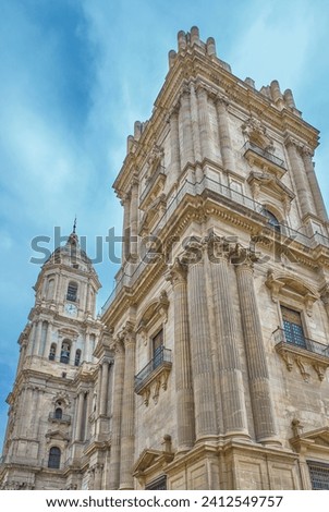 Malaga, Spain,  view of the Renaissance architectures of the Malaga Cathedral (or Santa Iglesia Catedral Basílica de la Encarnación) Royalty-Free Stock Photo #2412549757