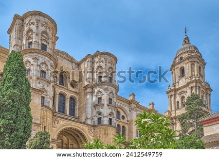 Malaga, Spain,  view of the Renaissance architectures of the Malaga Cathedral (or Santa Iglesia Catedral Basílica de la Encarnación) Royalty-Free Stock Photo #2412549759