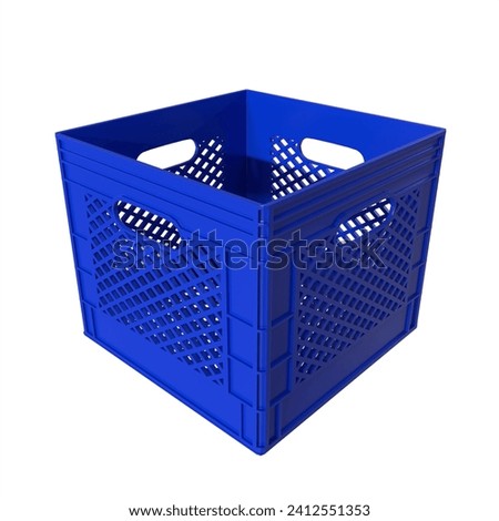 A 3D rendering of a blue plastic crate isolated on white background