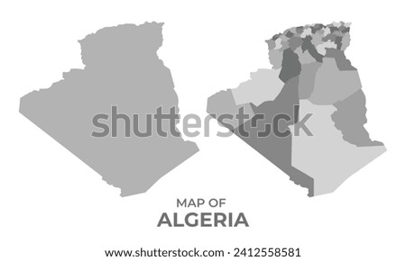 Greyscale vector map of Algeria with regions and simple flat illustration Royalty-Free Stock Photo #2412558581