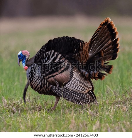 A wild turkey strolling through a beautiful and peaceful forest landscape