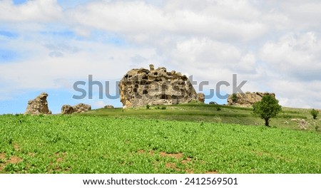 A beautiful view of the stone Frig Vadisi, a remnant of a mighty old kingdom in Greece Royalty-Free Stock Photo #2412569501