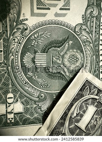 Close-up or macro view of a one dollar bill