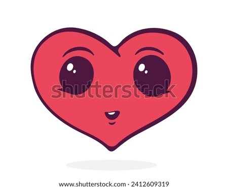 Cute heart with eyes. Valentines Day symbol. Naive heart. Vector illustration. Hand drawn cartoon clip art with outline. Isolated on white background