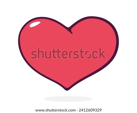 Simple heart. Valentines Day and Cardiology symbol. I love you. Vector illustration. Hand drawn cartoon clip art with outline. Isolated on white background
