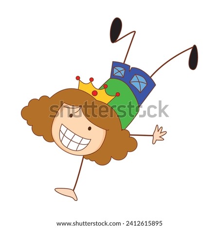 A doodle kid performing a break dance cartoon character isolated illustration