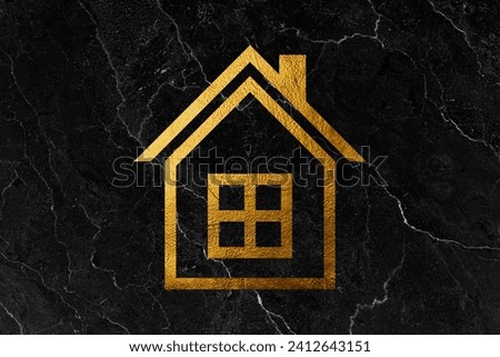 Gold house icon isolated on black background. 3D illustration. Real estate concept. Rent a house.