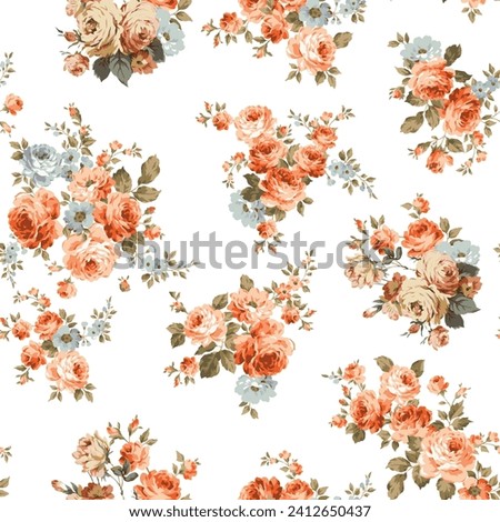 floral pattern, seamless pattern, vintage pattern, all over design, flower all over, flower bunch pattern, big flower. Royalty-Free Stock Photo #2412650437