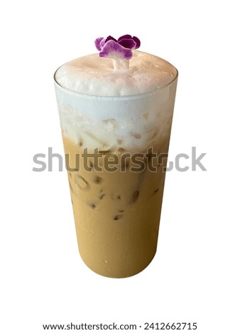 Iced cappuccino in glass on white background.