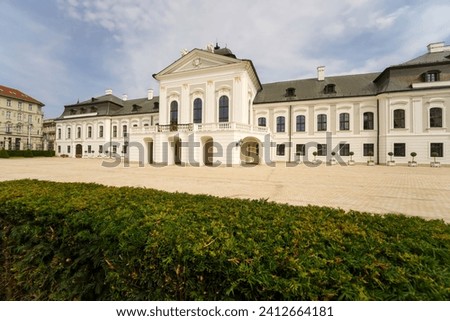 The Presidential Palace, Grassalkovich Palace in Bratislava Slovakia has served as the residence of the President of the Slovak Republic since 1996. The building is a Rococo-late Baroque summer palace Royalty-Free Stock Photo #2412664181