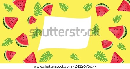 Summer poster with slices of watermelon on yellow background with space for text. Summertime. Vector illustration
