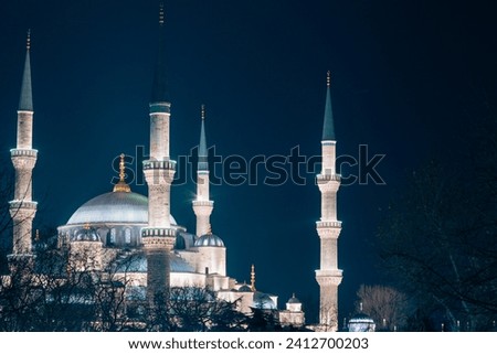 Ramadan or islamic concept photo. Sultanahmet Camii or Blue Mosque view at night. Laylat al-qadr or kadir gecesi background. Royalty-Free Stock Photo #2412700203