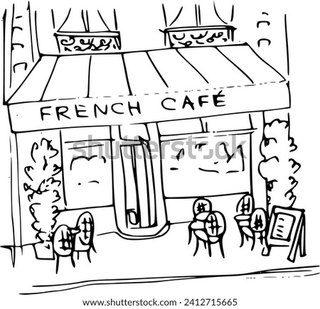 Paris  French café famous symbols ink sketch vector. Image produced without the use of any form of AI. software at any stage.