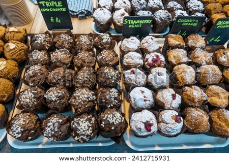 London, UK - 4 9 2023: Cupcake stall at Greenwich market, London