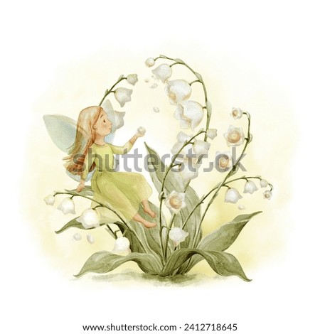 Cute Fairy Lily of the Valley Fairy Illustration. Garden Magic Fairy Tale Clip Art. Fairy Garden Illustration Green White Girl Nursery Decor