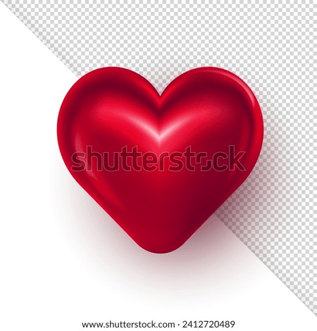 Realistic 3d puffy bright pink valentine heart isolated on transparent background. Three dimensional symbol of love, passion, affection - glossy heart as decor element for Valentines Day celebration Royalty-Free Stock Photo #2412720489