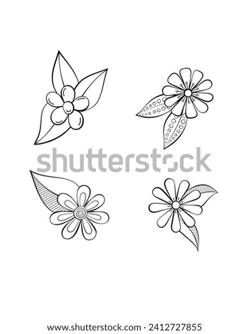 A collection of four hand-drawn illustrations of decorative, non-realistic flowers converted to vector illustrations. 