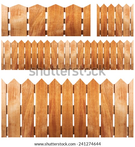 Set of wooden fence isolated on white background