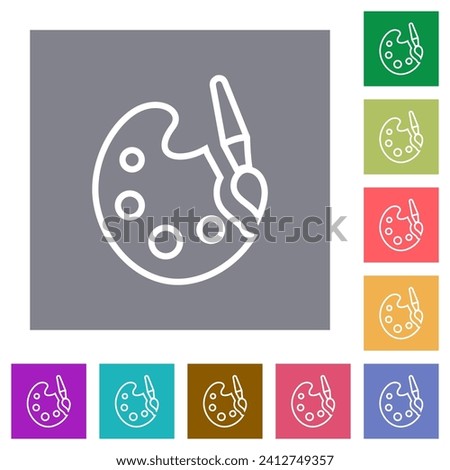 Paint kit outline flat icons on simple color square backgrounds Royalty-Free Stock Photo #2412749357