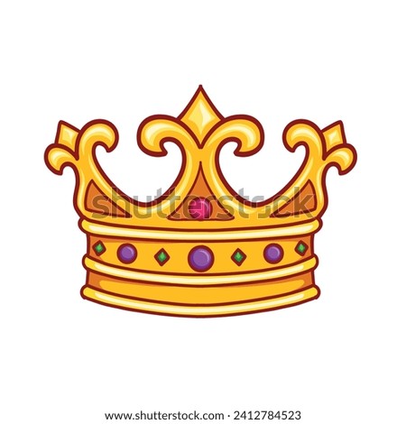 Golden crown Vector isolated on transparent background. Gold Crown royal jewelry symbol of king queen and princess. Good for mascot, logos, icons, clip art, posters, stickers.