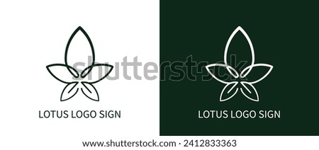 Graphic sign of a stylized lotus flower. Botanical linear symbol with a natural, ecological motif. Elegant design element, isolated lotus with leaves for icon, logo, emblem, other. Vector illustration