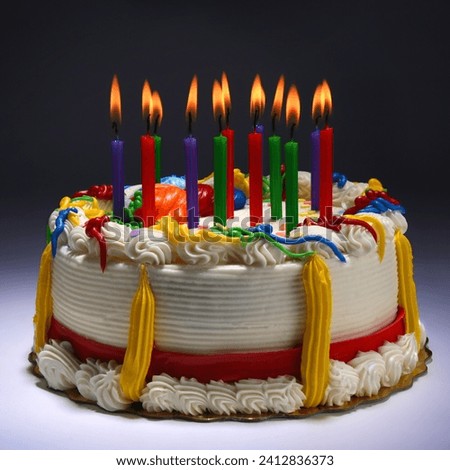 The image is of a birthday cake with candles.