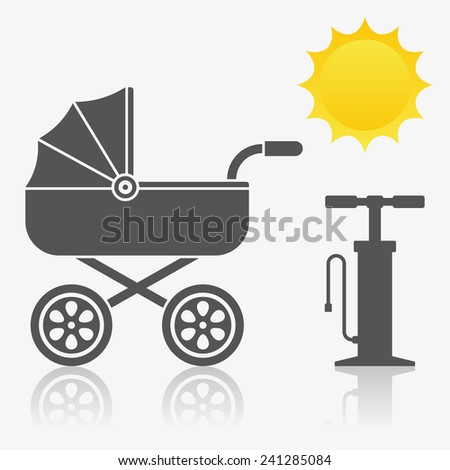 Baby carriage, pump and sun icon