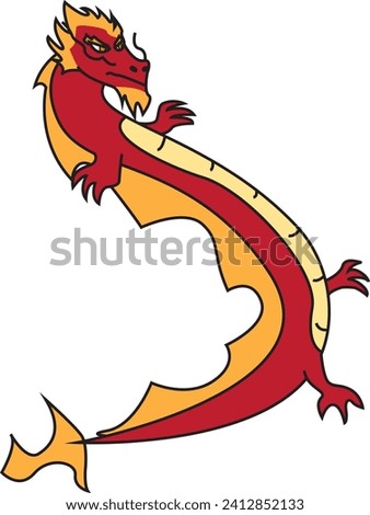 Red Dragon Flying Vector Illustration