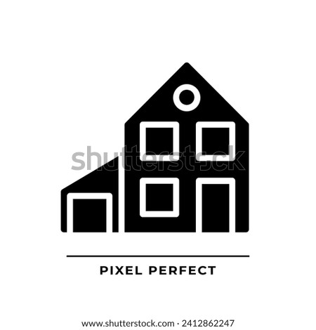 Simple house with garage black glyph icon. Two story family home. Real estate purchase. Detached building. Silhouette symbol on white space. Solid pictogram. Vector isolated illustration