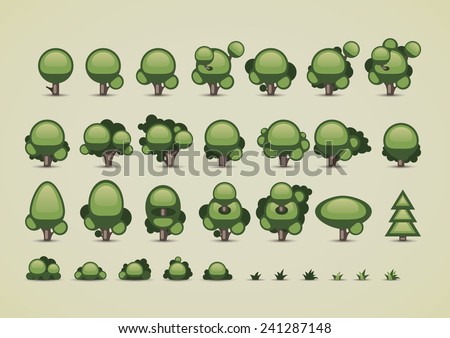Collection of trees for video games Royalty-Free Stock Photo #241287148