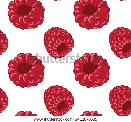 Juicy raspberries without leaves. Seamless pattern in vector. Suitable for backgrounds and prints. Royalty-Free Stock Photo #2412878535
