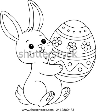 Easter Bunny carrying a decorated Easter egg coloring page