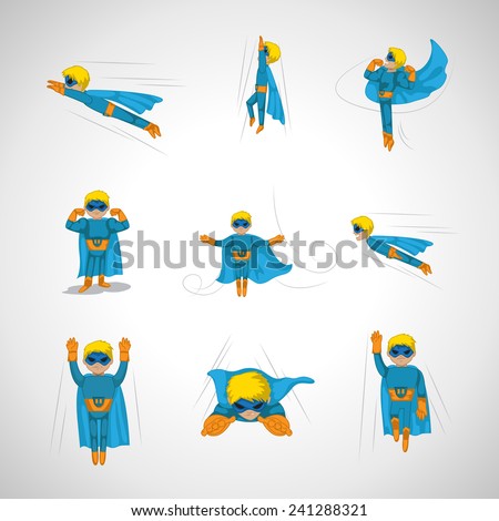 Superhero In Action Set - Isolated On Gray Background - Vector Illustration, Graphic Design, Editable For Your Design 