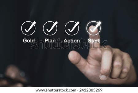 Concept business work process, gold plan action and start, Business gold and start to success.